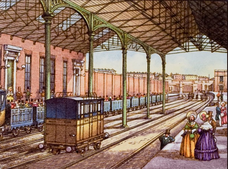 Euston Station in 1837 door Pat (1907 95) Nicolle