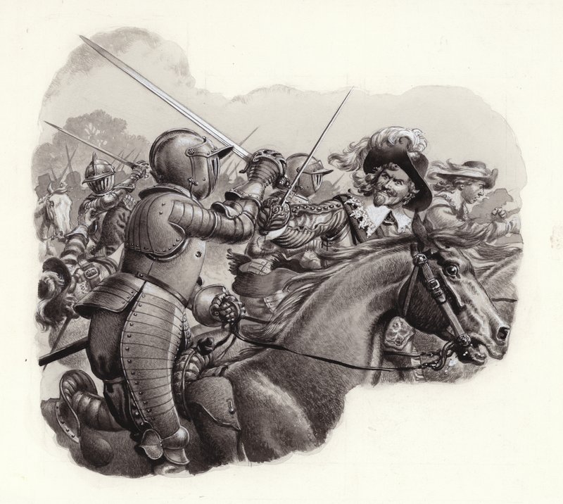 Zwaar gepantserde cavalerie van de 17e eeuw (gouache op papier) door Pat (1907 95) Nicolle