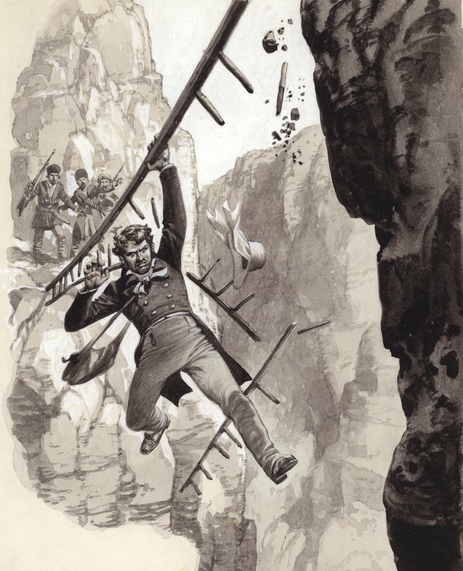 Henry Creswicke Rawlinson bij Behistun (gouache op papier) door Pat (1907 95) Nicolle