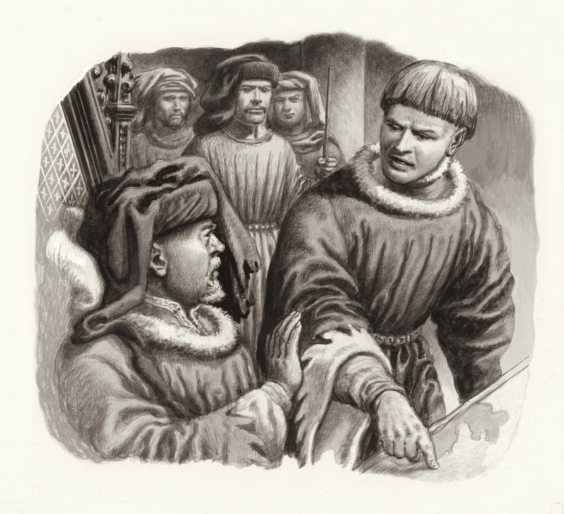 Koning Hendrik IV en prins Hal (gouache op papier) door Pat (1907-95) Nicolle