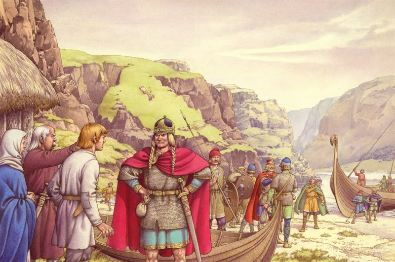 Ragnar Lodbrok, een van de eerste Vikingen die Groot-Brittannië binnenvielen (gouache op papier) door Pat (1907 95) Nicolle