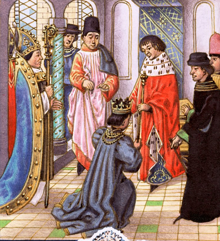 Richard II legt zijn kroon neer aan Henry Bollingbroke, de latere Henry IV door Pat (1907 95) Nicolle