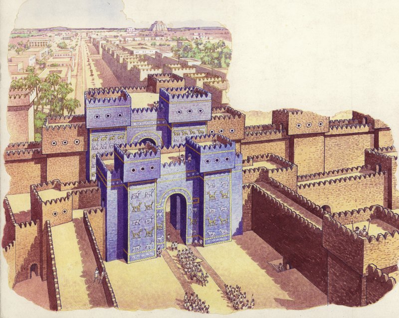 De Ishtar poort van Babylon (gouache op papier) door Pat (1907 95) Nicolle