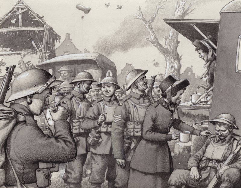 Vrouwen van het Leger des Heils tijdens de Grote Oorlog (gouache op papier) door Pat (1907 95) Nicolle