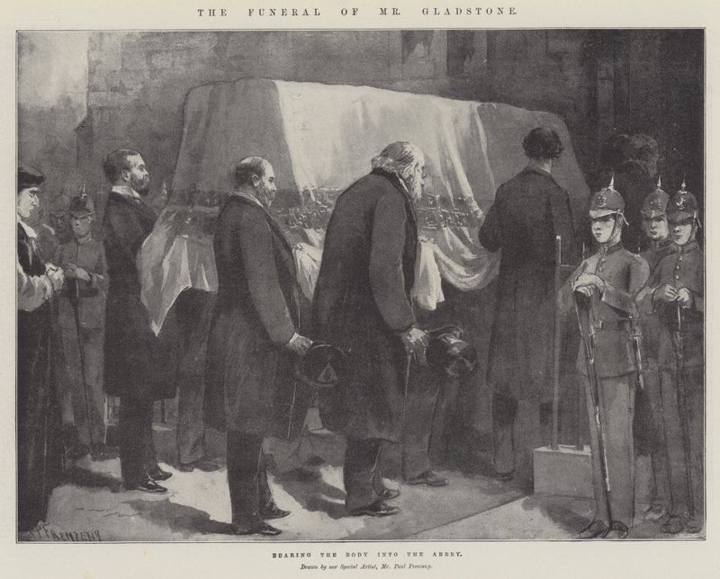 De Begrafenis van Mr. Gladstone, het Lichaam naar de Abdij dragen door Paul Frenzeny