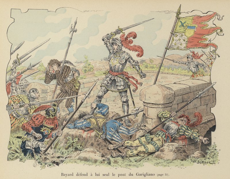 De Chevalier de Bayard verdedigt alleen de brug van Garigliano tegen de Spanjaarden, Italië, 1503 door Paul de Semant