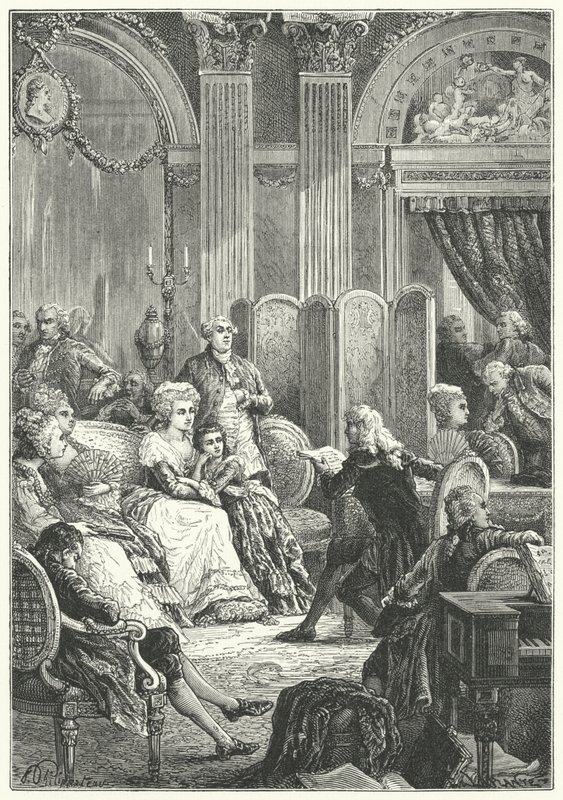 Een salon aan het begin van het bewind van Lodewijk XVI van Frankrijk door Paul Dominique Philippoteaux