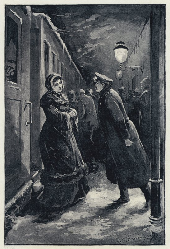 Illustratie voor Anna Karenina: Vronsky ontmoet Anna op het station door Paul Frenzeny