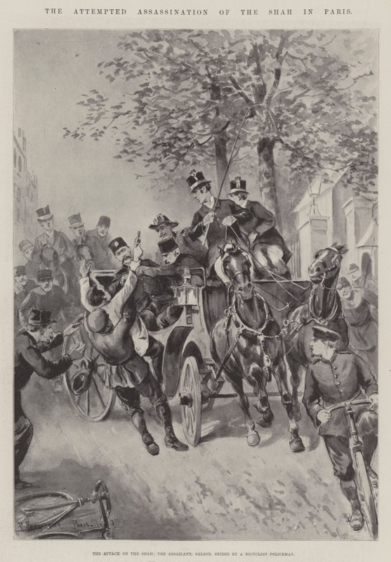 De poging tot moord op de sjah in Parijs door Paul Frenzeny