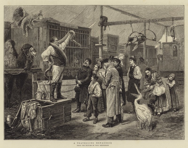 Een reizende menagerie door Paul Friedrich Meyerheim