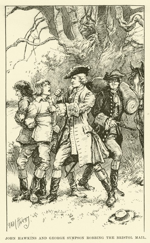 John Hawkins en George Sympson beroven de Bristol Mail (gravure) door Paul Hardy