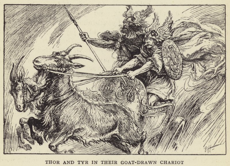 Thor en Tyr in hun Geitgetrokken Wagen door Paul Hardy