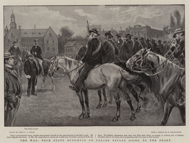 De oorlog, Vrijstaat Boeren op parade voordat ze naar het front gaan door Percy F.S. Spence