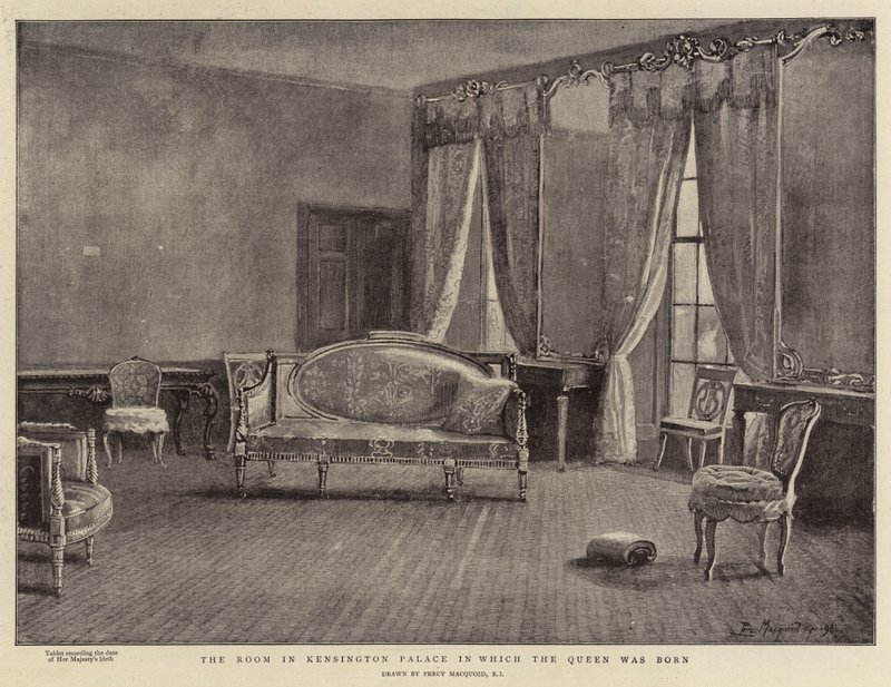 De kamer in Kensington Palace waar de koningin werd geboren door Percy Macquoid