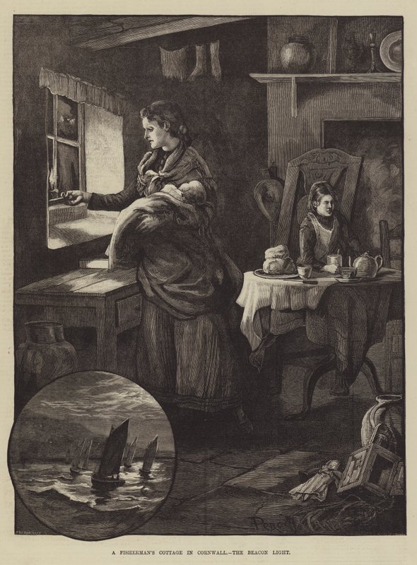 Een Vissershuisje in Cornwall, het Bakenlicht door Percy Robert Craft