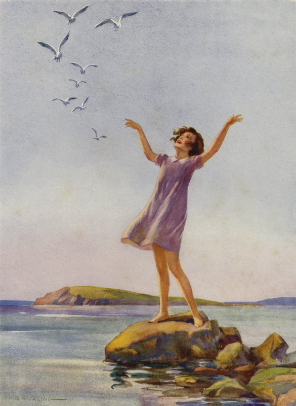 Meisje geniet van de zon aan zee door Percy Bell Hickling