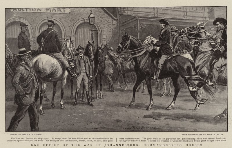 Een effect van de oorlog in Johannesburg, het vorderen van paarden door Percy F.S. Spence