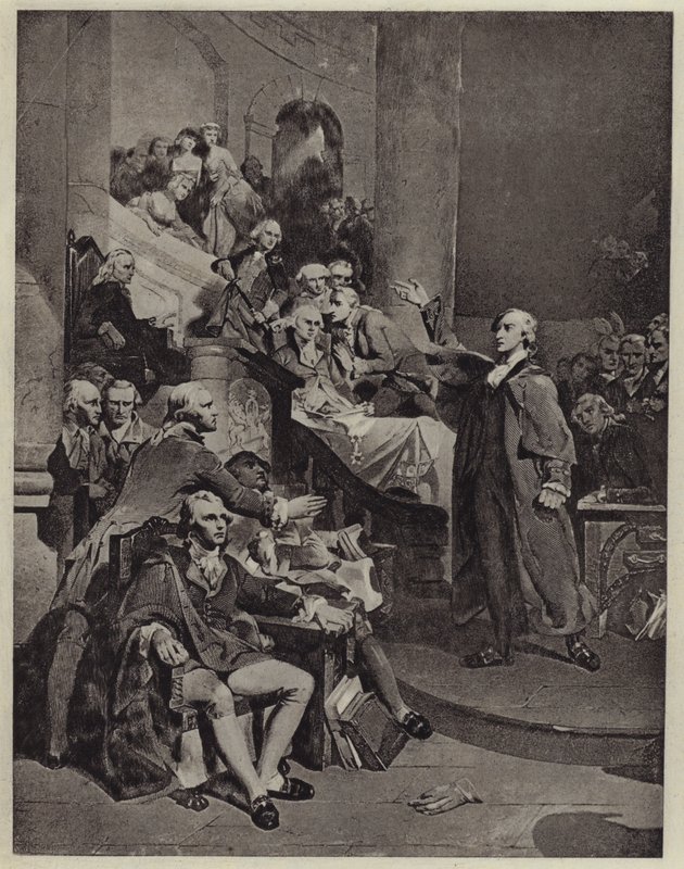 Patrick Henry houdt zijn toespraak van 1765 (litho) door Peter Frederick (after) Rothermel