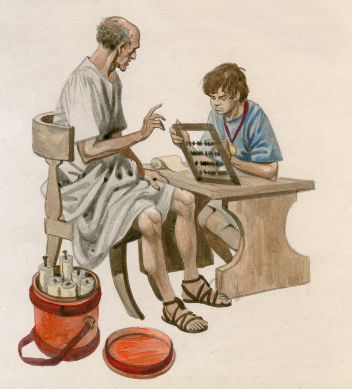 Julius Caesar als jongen, leren tellen met een abacus door Peter Jackson
