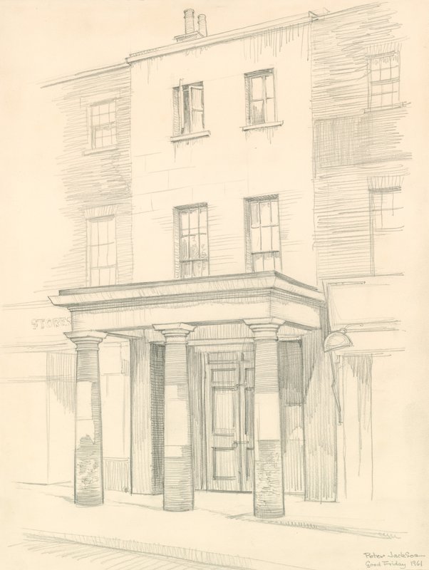 Marylebone Theatre, Londen, ingang in Church Street, gebouwd in 1837 door Peter Jackson