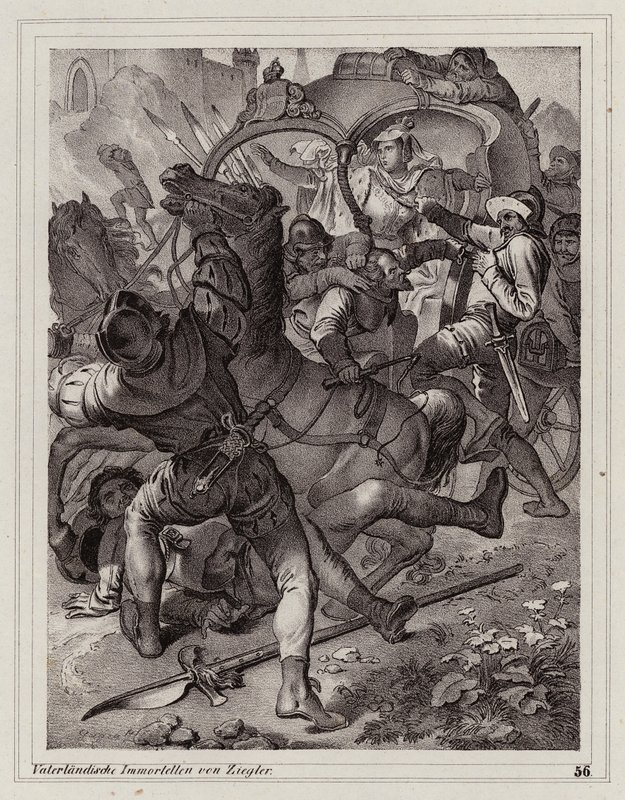 Aanval op het gevolg van keizerin Eleonore door Peter Johann Nepomuk Geiger