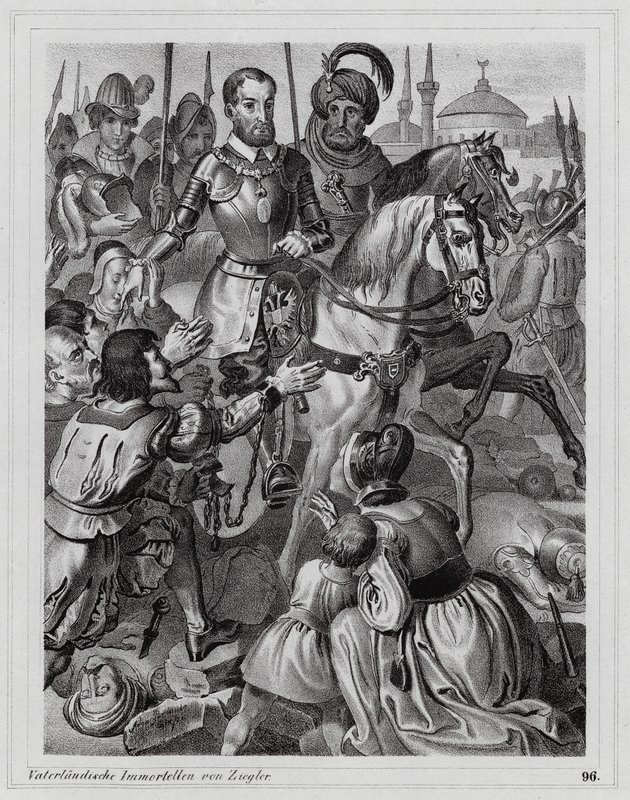 Karel V bevrijdt christelijke slaven uit Tunis door Peter Johann Nepomuk Geiger