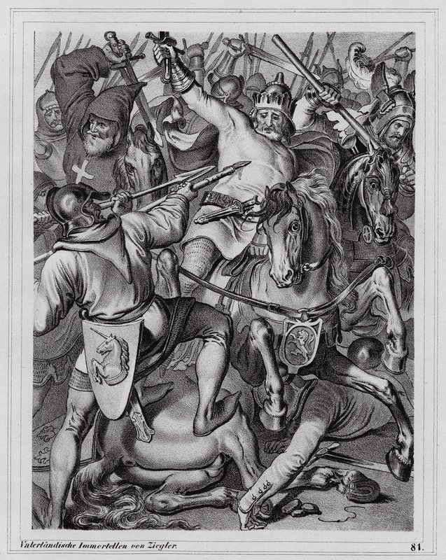 Dood van Jan de Blinde, koning van Bohemen, in de Slag bij Crecy door Peter Johann Nepomuk Geiger