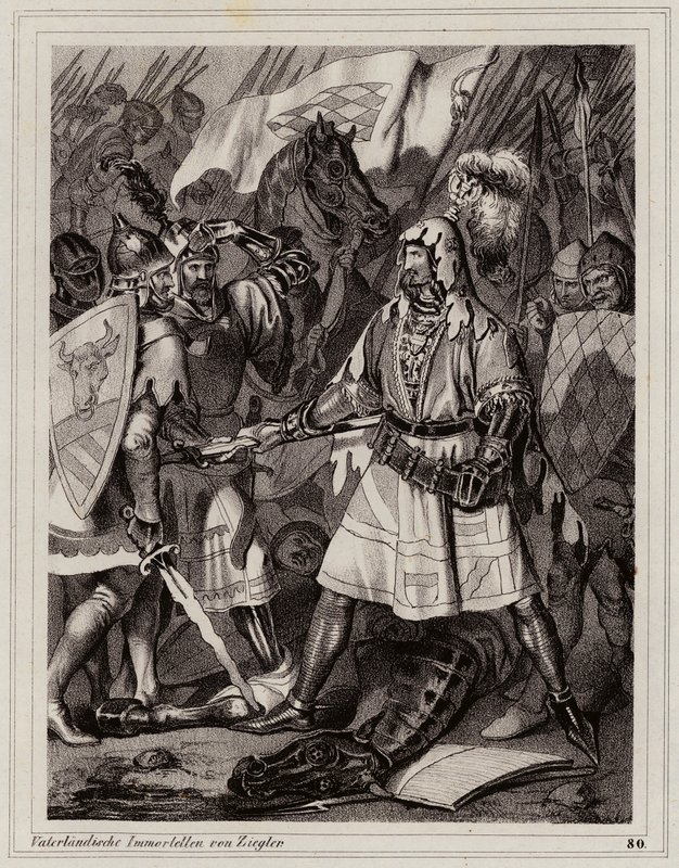 Jan de Blinde, koning van Bohemen (gravure) door Peter Johann Nepomuk Geiger