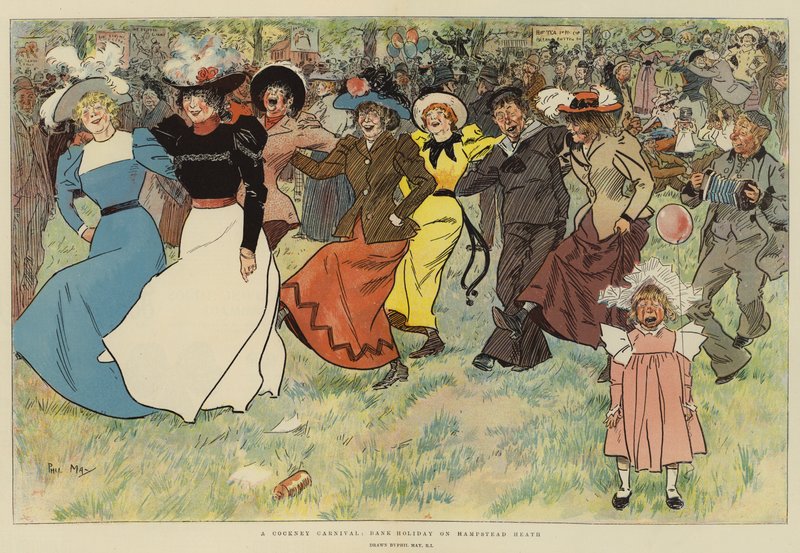 Een Cockney-carnaval, bank holiday op Hampstead Heath door Phil May