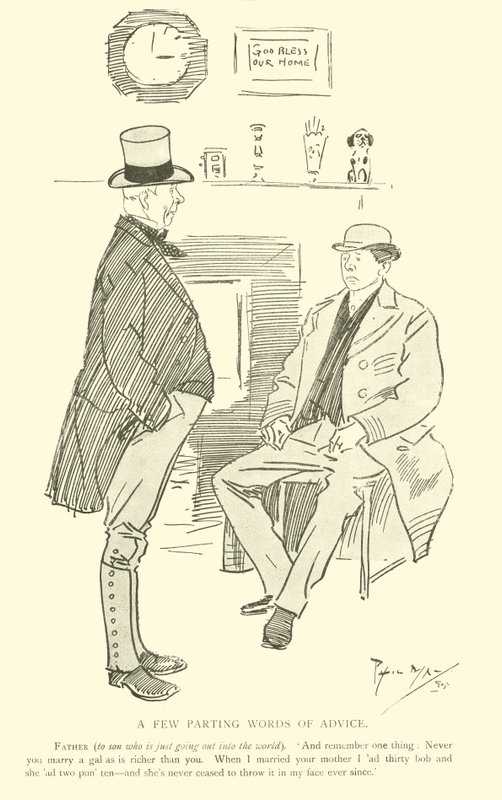 Cartoon door Phil May, uit de jaren 1890 door Phil May