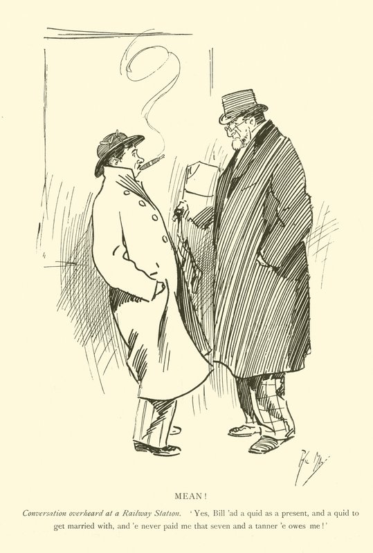 Cartoon door Phil May, uit de jaren 1890 (litho) door Phil May