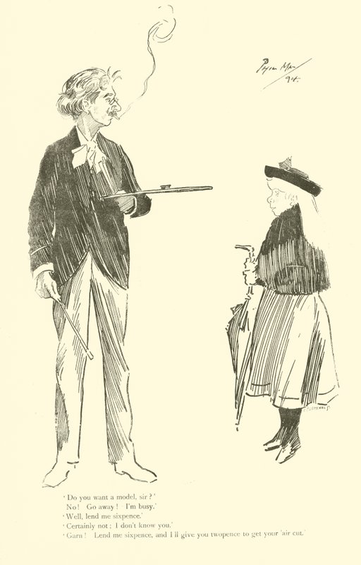 Cartoon door Phil May, uit de jaren 1890 (litho) door Phil May