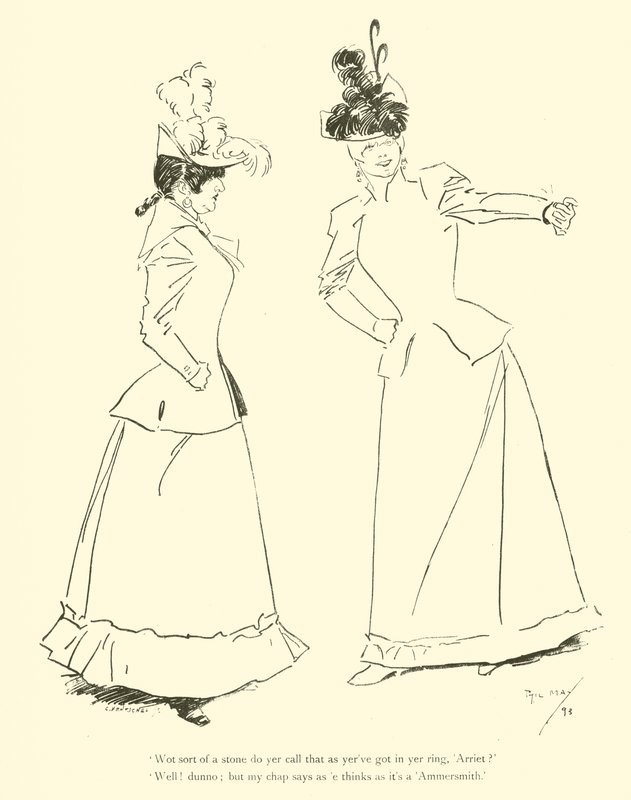 Cartoon door Phil May, uit de jaren 1890 (litho) door Phil May