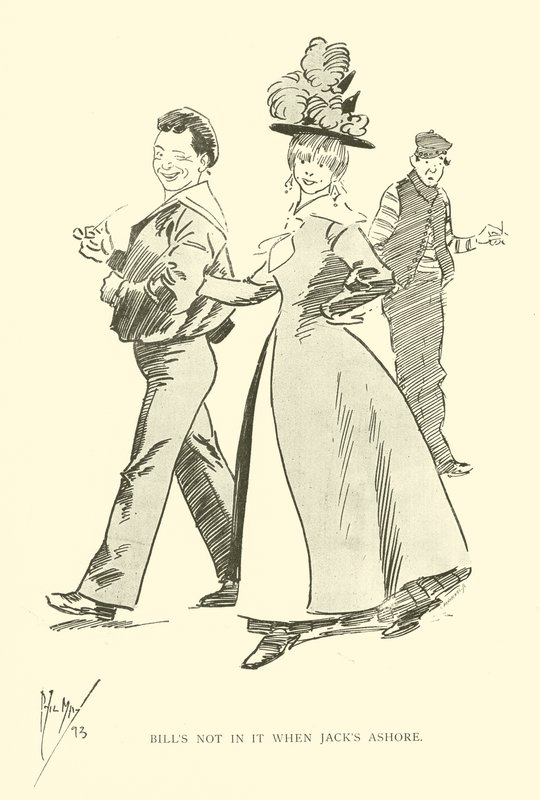 Cartoon door Phil May, uit de jaren 1890 (litho) door Phil May