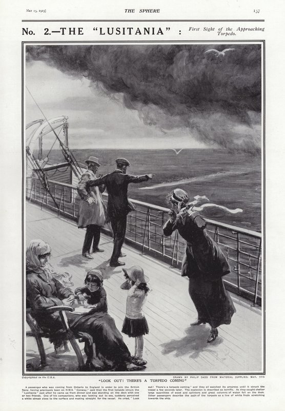 Het zinken van de Lusitania, Eerste Wereldoorlog, 7 mei 1915 door Philip Dadd