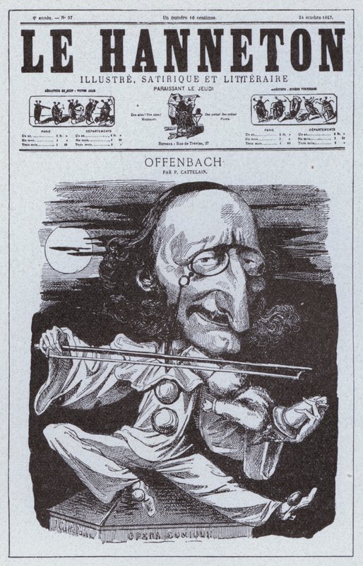Karikatuur van de Duits-Franse Componist Jacques Offenbach door Philippe Auguste Cattelain