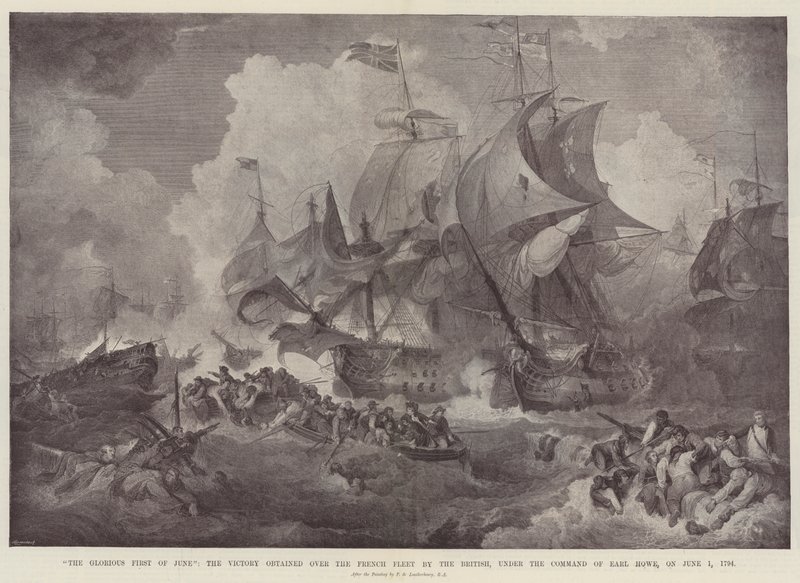 De Glorieuze Eerste Juni, de Overwinning op de Franse Vloot door de Britten, onder Bevel van Graaf Howe, op 1 Juni 1794 door Philippe Jacques de Loutherbourg