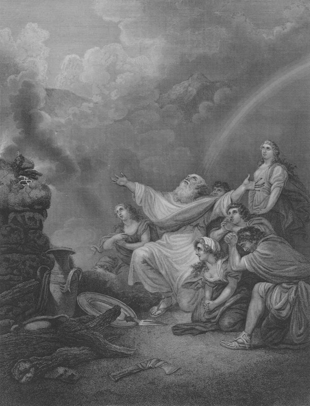 Noachs Offer, Genesis 8, Vers 20-22 door Philippe de (after) Loutherbourg