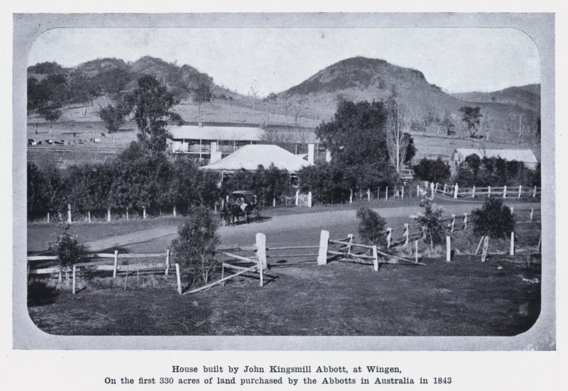 Huis gebouwd door John Kingsmill Abbott, in Wingen, op de eerste 330 acres land gekocht door de Abbotts in Australië in 1843 door Photographer Australian