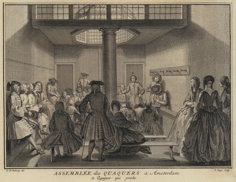 Man die preekt op een bijeenkomst van Quakers in Amsterdam, Nederland door Pierre Tanje