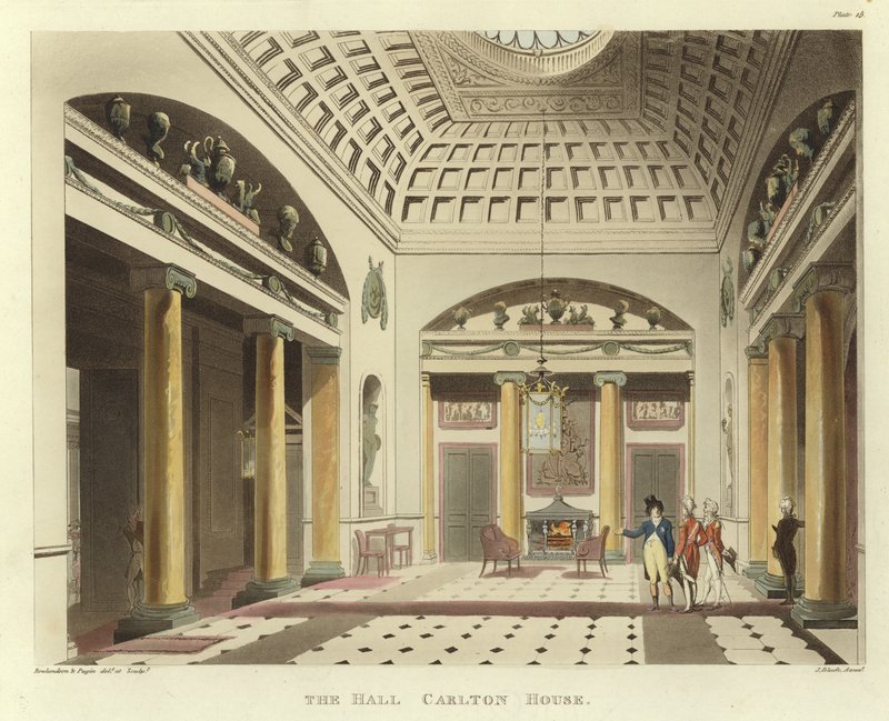 De hal door Pugin and Rowlandson