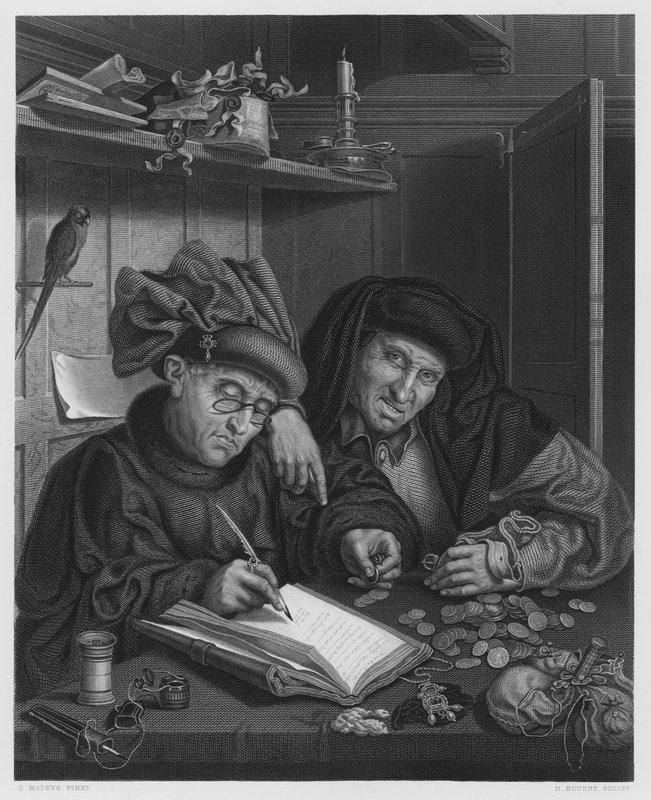 De Vrekken, uit het schilderij in de Koninklijke Collectie door Quentin (after) Massys or Metsys