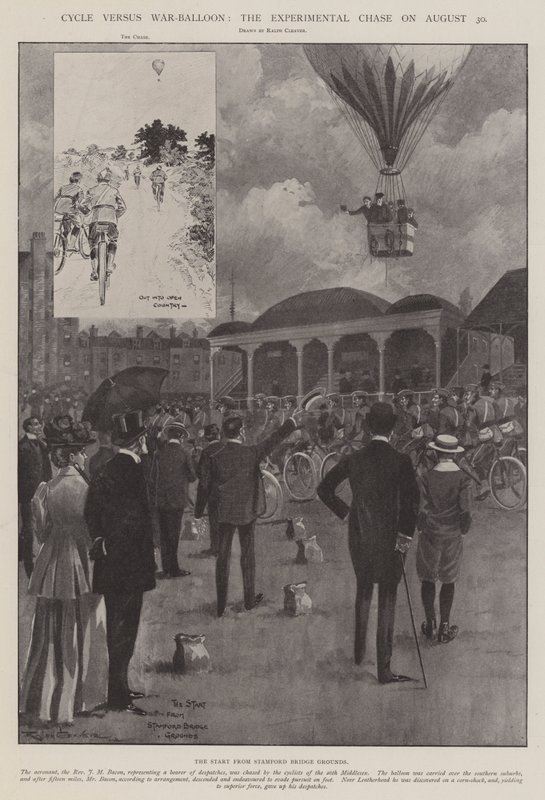 Fiets versus oorlogsluchtballon, de experimentele achtervolging op 30 augustus door Ralph Cleaver