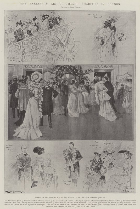 De bazaar ten behoeve van Franse liefdadigheidsinstellingen in Londen door Ralph Cleaver