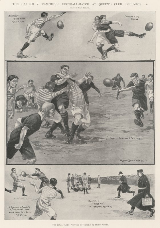 De Oxford v Cambridge Voetbalwedstrijd in Queen
