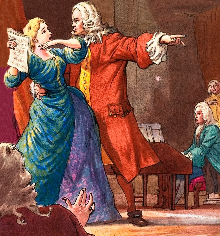 Händel probeert een temperamentvolle operazanger onder controle te houden door Ralph Bruce
