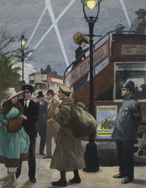Londen in de Eerste Wereldoorlog (gouache op papier) door Ralph Bruce