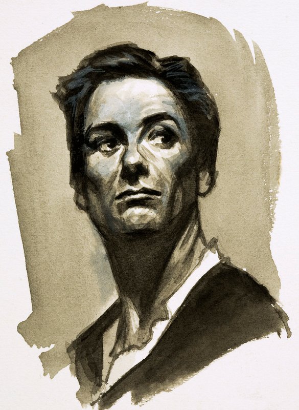 Sir John Gielgud als Hamlet (gouache op papier) door Ralph Bruce