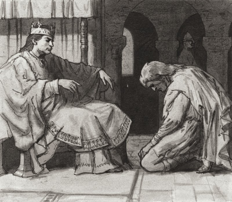 Walteof, graaf van Northumbria voor koning Willem I (gouache op papier) door Ralph Bruce
