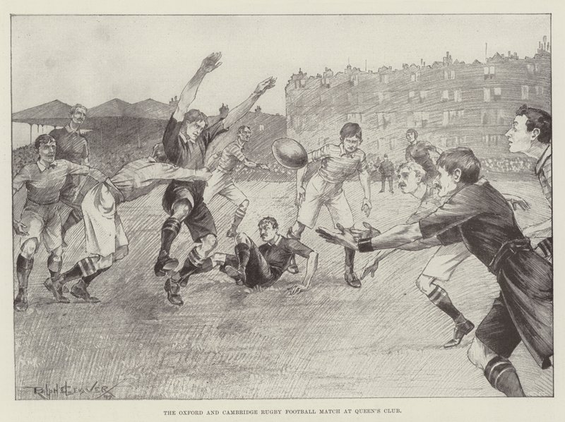 De rugbywedstrijd Oxford en Cambridge bij Queen